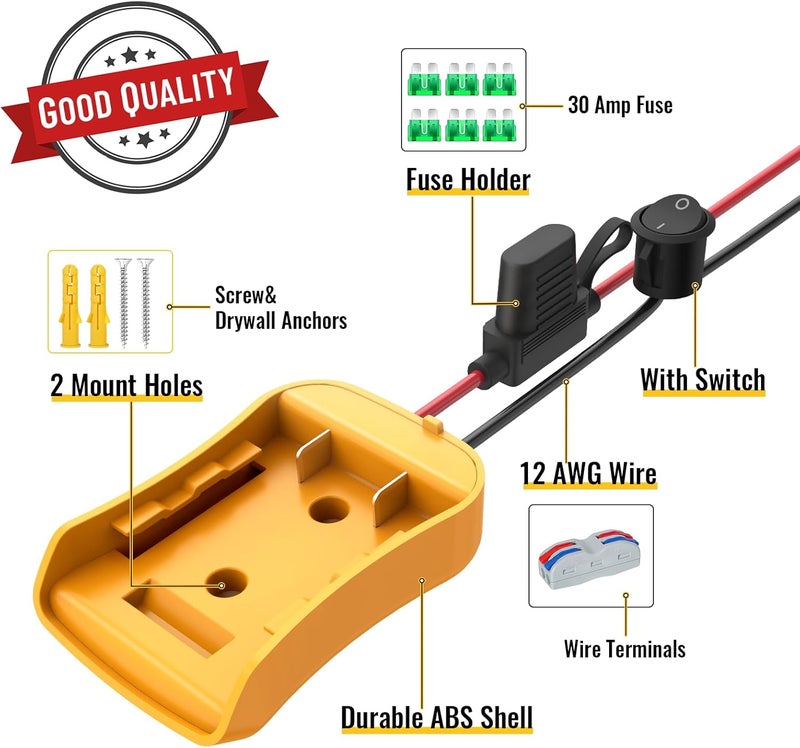 Azocek 3 Packs for Power Wheel Adapter Compatible with Dewalt 20V Battery, Converter Kit with Fuse & Switch & Wire Terminals & 12 AWG Wire for DIY RC Car Toys Robotics - Image 2